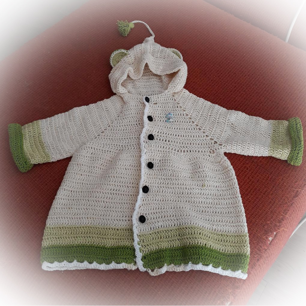 Manteau enfant vert et blanc verso